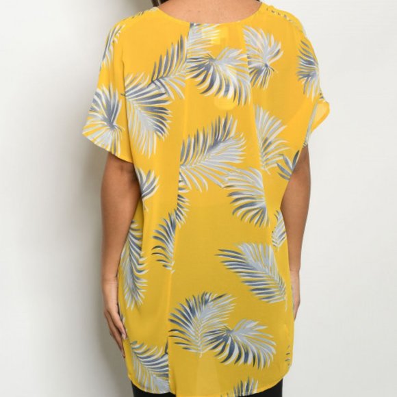 YELLOW WITH LEAVES TUNIC TOP - Picture 3 of 8